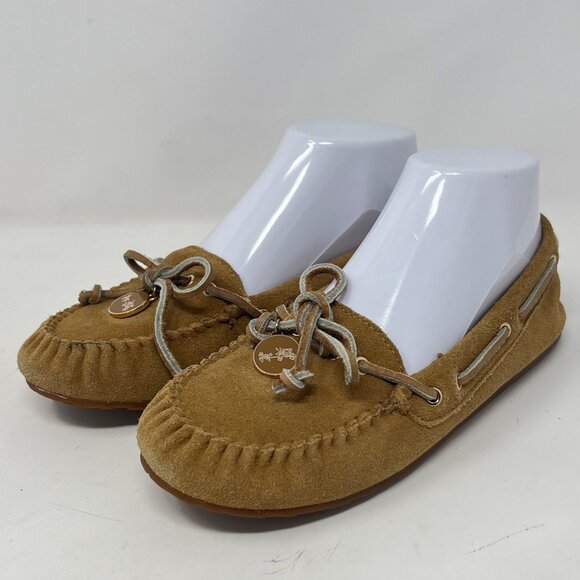 Coach Womens Antonia Leather Moccasin Tan Suede Logo Pendant Size 6.5 - Picture 1 of 14